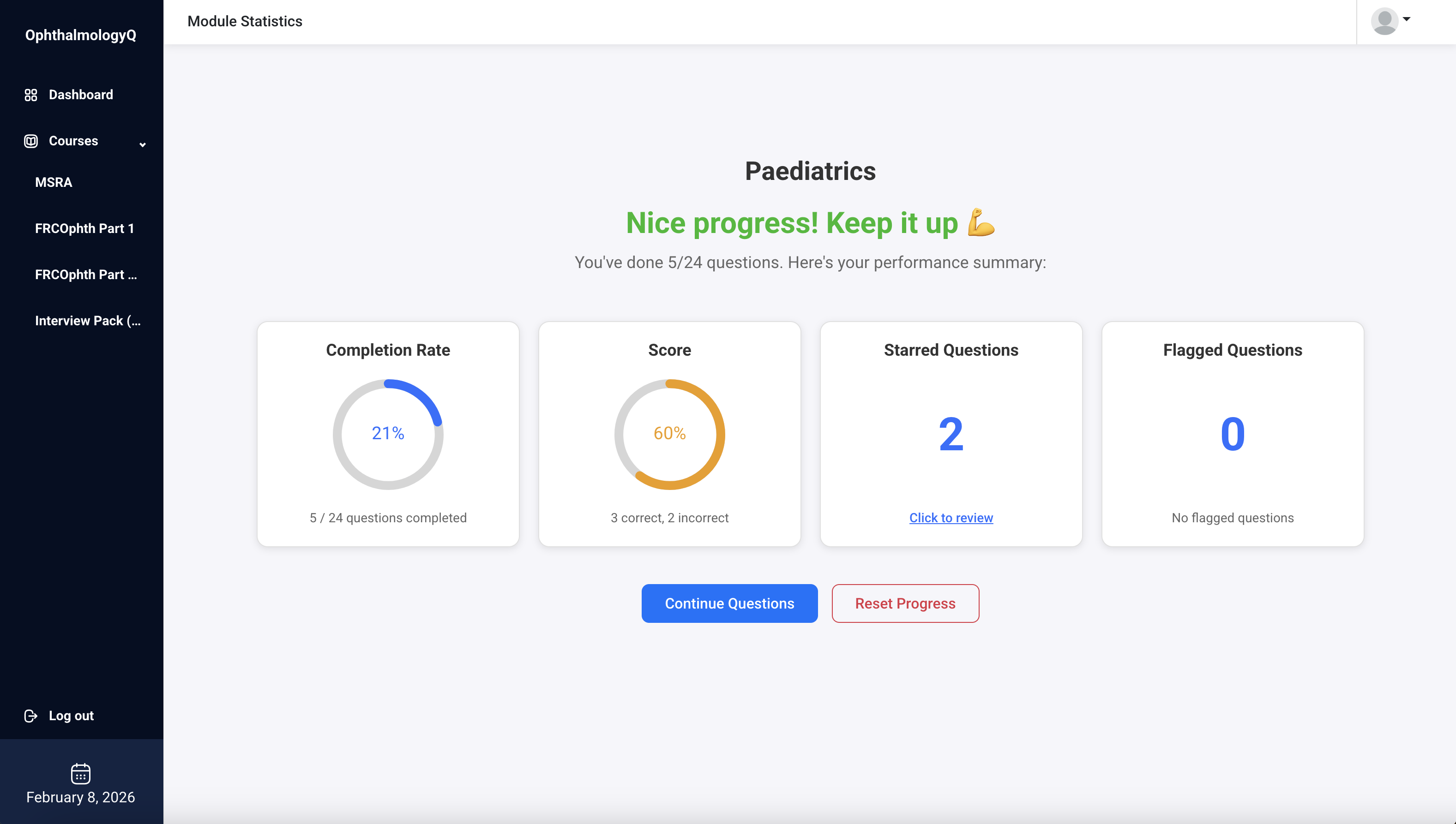 MSRA module progress analytics